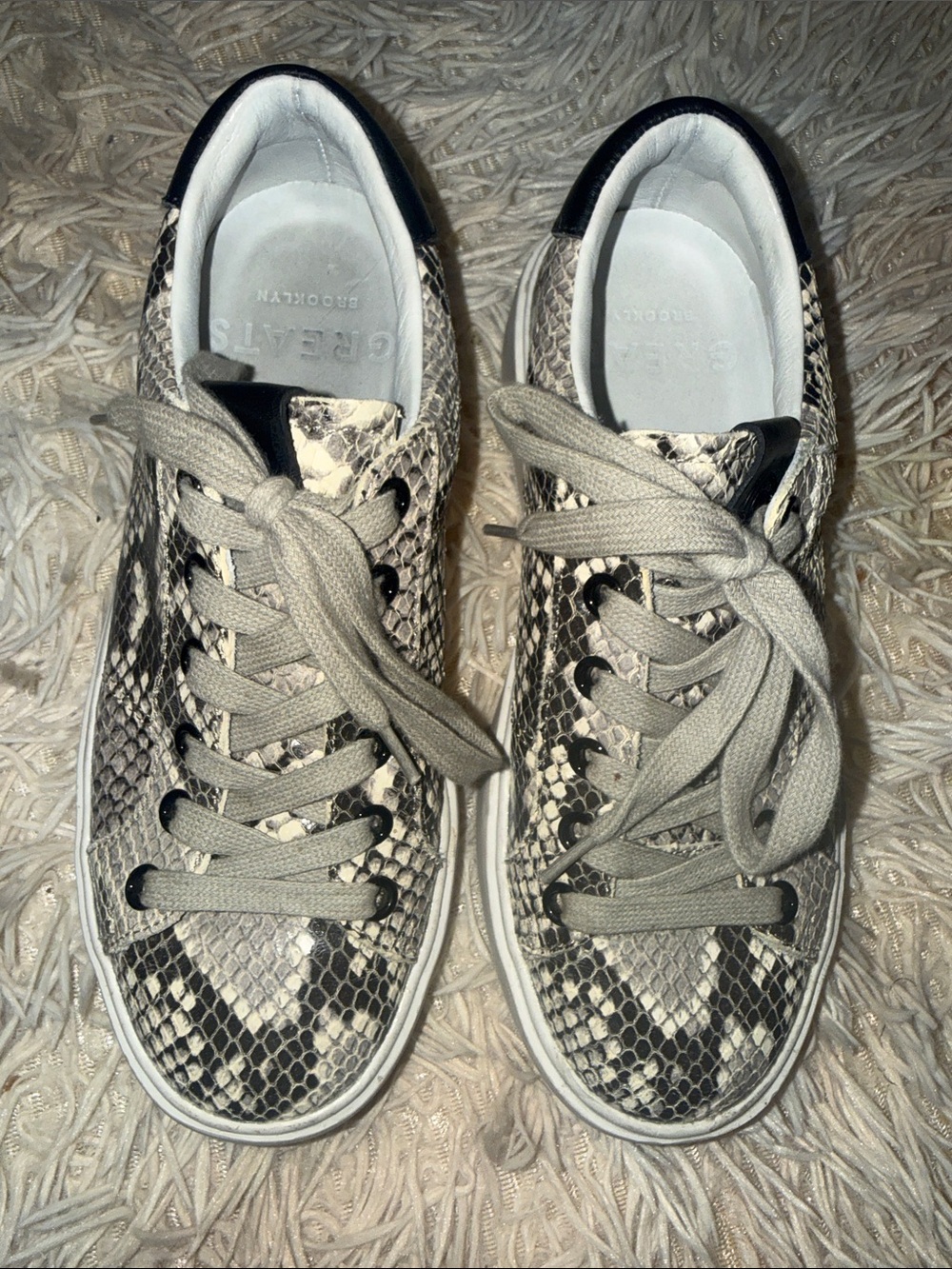 Greats Brooklyn Snakeskin Print Platform Sneakers - 6 - Picture 2 of 8